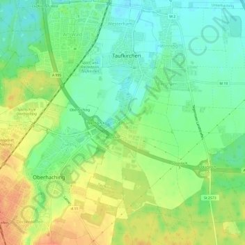 Topografische Karte Potzham, Höhe, Relief