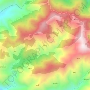 Topografische Karte Karti, Höhe, Relief