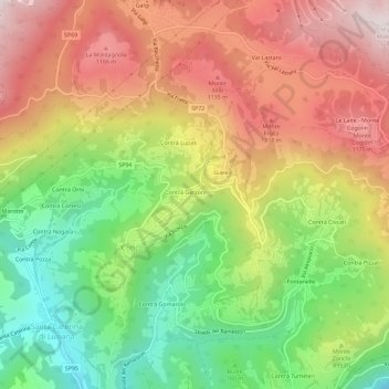Topografische Karte Contrà Leghe, Höhe, Relief