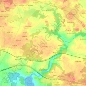 Topografische Karte Trevieven, Höhe, Relief