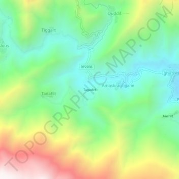 Topografische Karte Tagadirt, Höhe, Relief