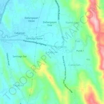 Topografische Karte Langcuas, Höhe, Relief