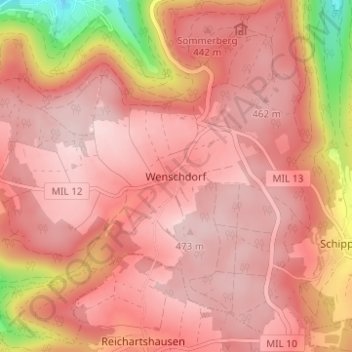 Topografische Karte Wenschdorf, Höhe, Relief