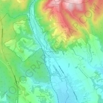 Topografische Karte Burgenlandsiedlung, Höhe, Relief