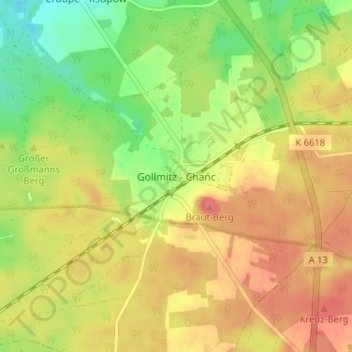 Topografische Karte Gollmitz, Höhe, Relief