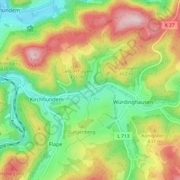 Topografische Karte Herrntrop, Höhe, Relief