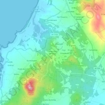 Topografische Karte Santa Clara de Novás, Höhe, Relief