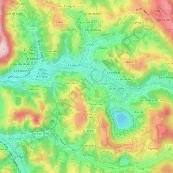 Topografische Karte Vialarels, Höhe, Relief