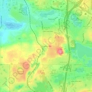 Topografische Karte Orchard Garden, Höhe, Relief
