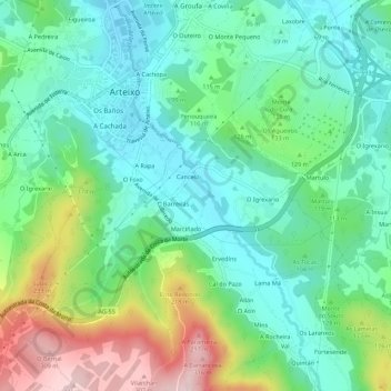 Topografische Karte A Queira, Höhe, Relief