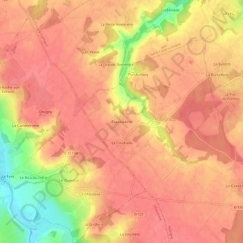 Topografische Karte Rigourdaine, Höhe, Relief