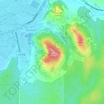 Topografische Karte Велика, Höhe, Relief
