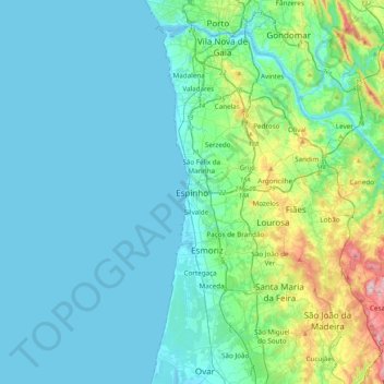 Topografische Karte Espinho, Höhe, Relief