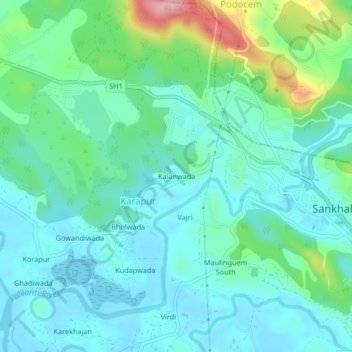 Topografische Karte Kalanwada, Höhe, Relief