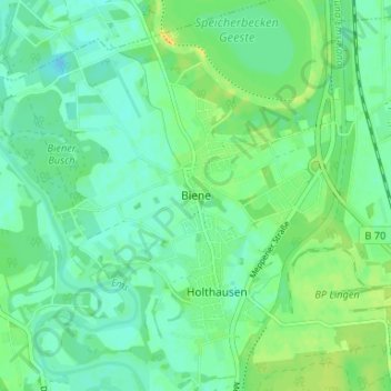 Topografische Karte Biene, Höhe, Relief