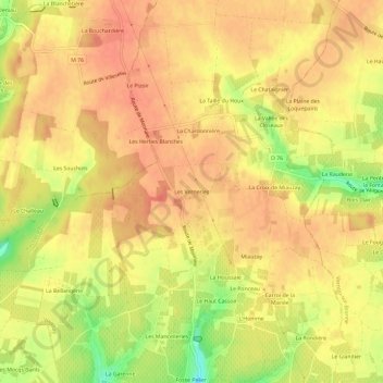 Topografische Karte Les Verneries, Höhe, Relief