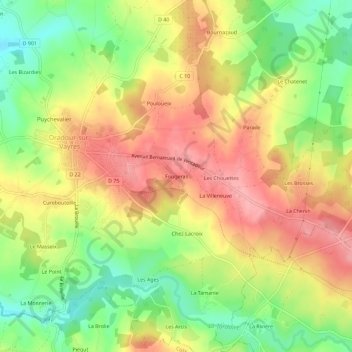 Topografische Karte Fougeras, Höhe, Relief