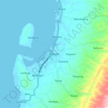 Topografische Karte Badian, Höhe, Relief