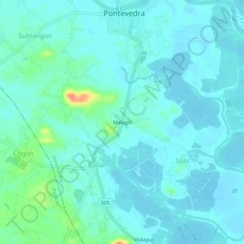 Topografische Karte Malagit, Höhe, Relief