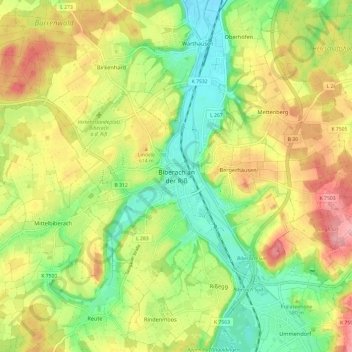 Topografische Karte Biberach an der Riß, Höhe, Relief