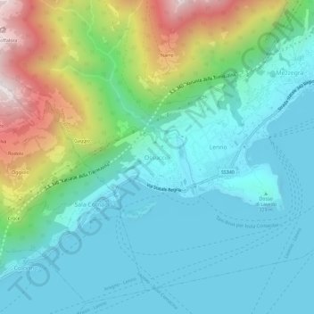 Topografische Karte Ossuccio, Höhe, Relief