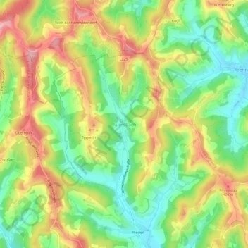 Topografische Karte Auersbach, Höhe, Relief