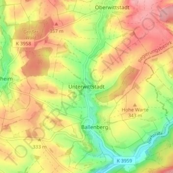 Topografische Karte Unterwittstadt, Höhe, Relief