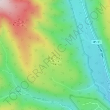 Topografische Karte Riven Rock Mountain, Höhe, Relief