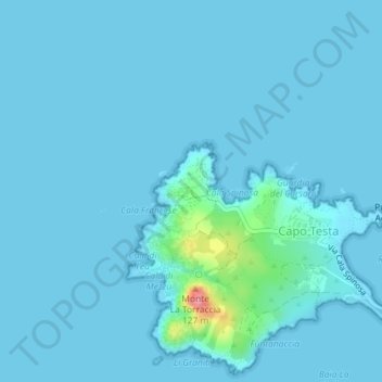 Topografische Karte Capo Testa, Höhe, Relief