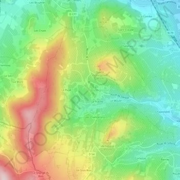Topografische Karte Le Repostère, Höhe, Relief