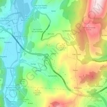 Topografische Karte Loreda, Höhe, Relief