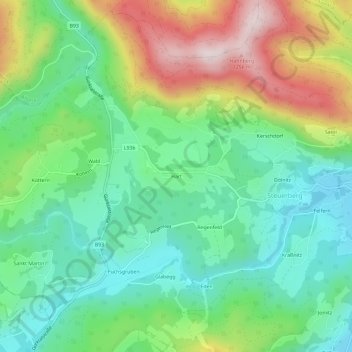 Topografische Karte Hart, Höhe, Relief