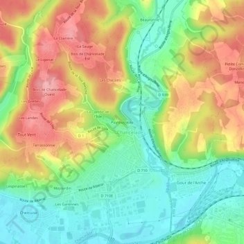 Topografische Karte Puyrousseau, Höhe, Relief