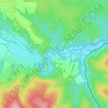 Topografische Karte Teich, Höhe, Relief