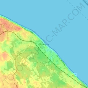 Topografische Karte Hellebæk, Höhe, Relief
