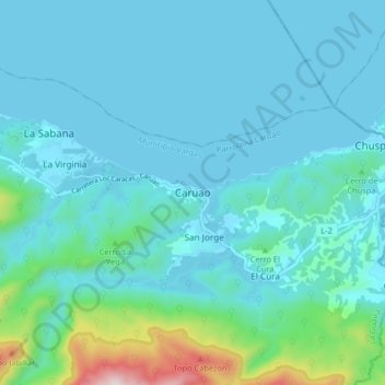 Topografische Karte Caruao, Höhe, Relief