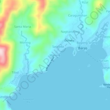 Topografische Karte Moning, Höhe, Relief