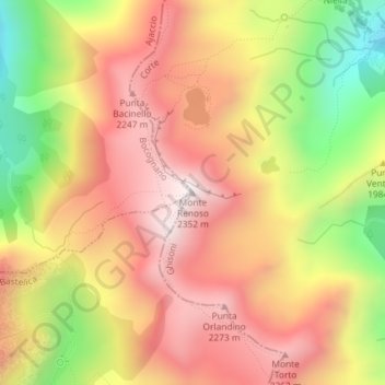 Topografische Karte Monte Renoso, Höhe, Relief