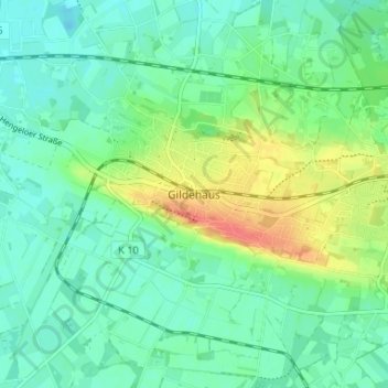 Topografische Karte Gildehaus, Höhe, Relief
