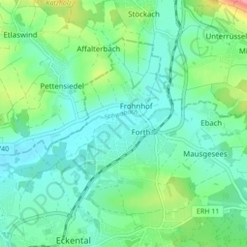 Topografische Karte Büg, Höhe, Relief