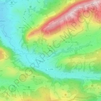 Topografische Karte Berg, Höhe, Relief