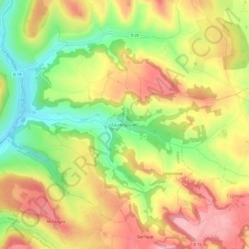 Topografische Karte Caudesaygues, Höhe, Relief