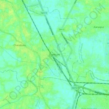 Topografische Karte Dankuni, Höhe, Relief