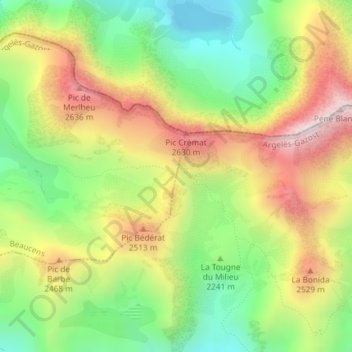 Topografische Karte Col d'Aoube, Höhe, Relief