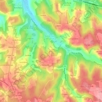 Topografische Karte La Renaudie, Höhe, Relief