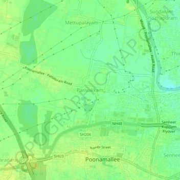 Topografische Karte Parivakkam, Höhe, Relief