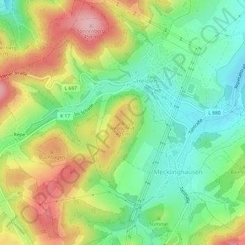 Topografische Karte Repscheid, Höhe, Relief