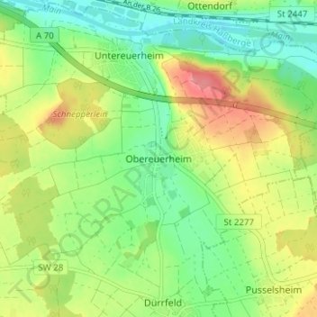 Topografische Karte Obereuerheim, Höhe, Relief