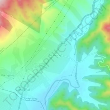 Topografische Karte Motbung, Höhe, Relief