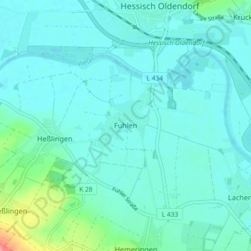 Topografische Karte Fuhlen, Höhe, Relief